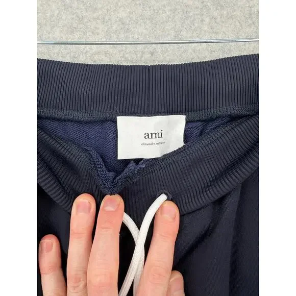 NWT AMI Nautical Blue & White Heavyweight Striped Track Pants Size SMALL